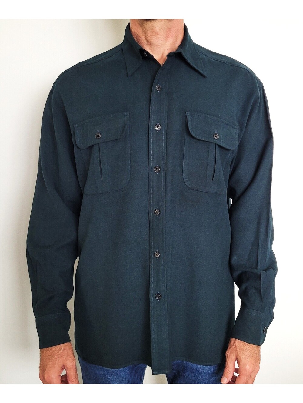 Jones New York Men's Medium Green Button Shirt Long Sleeve Rayon Blend
